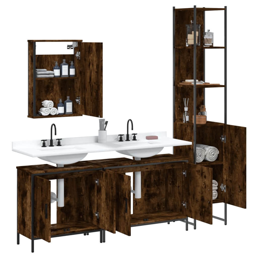 vidaXL Ensemble de meubles de salle de bain 4 pcs Chêne fumé en bois d'ingénierie