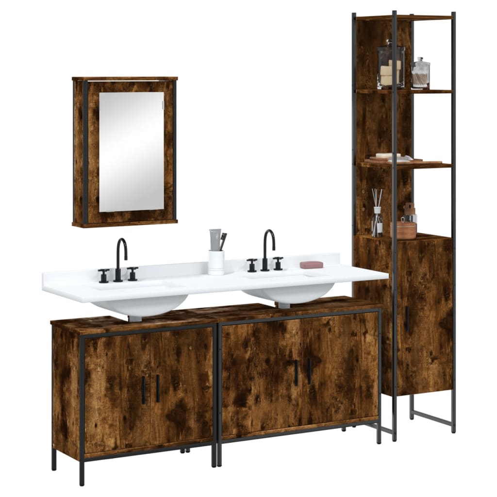 vidaXL Ensemble de meubles de salle de bain 4 pcs Chêne fumé en bois d'ingénierie