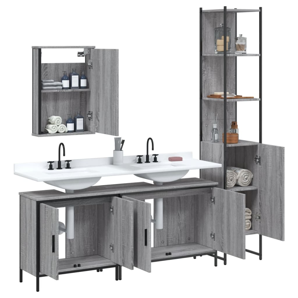 vidaXL Ensemble de meubles de salle de bain 4 pcs Gris Sonoma Aggloméré