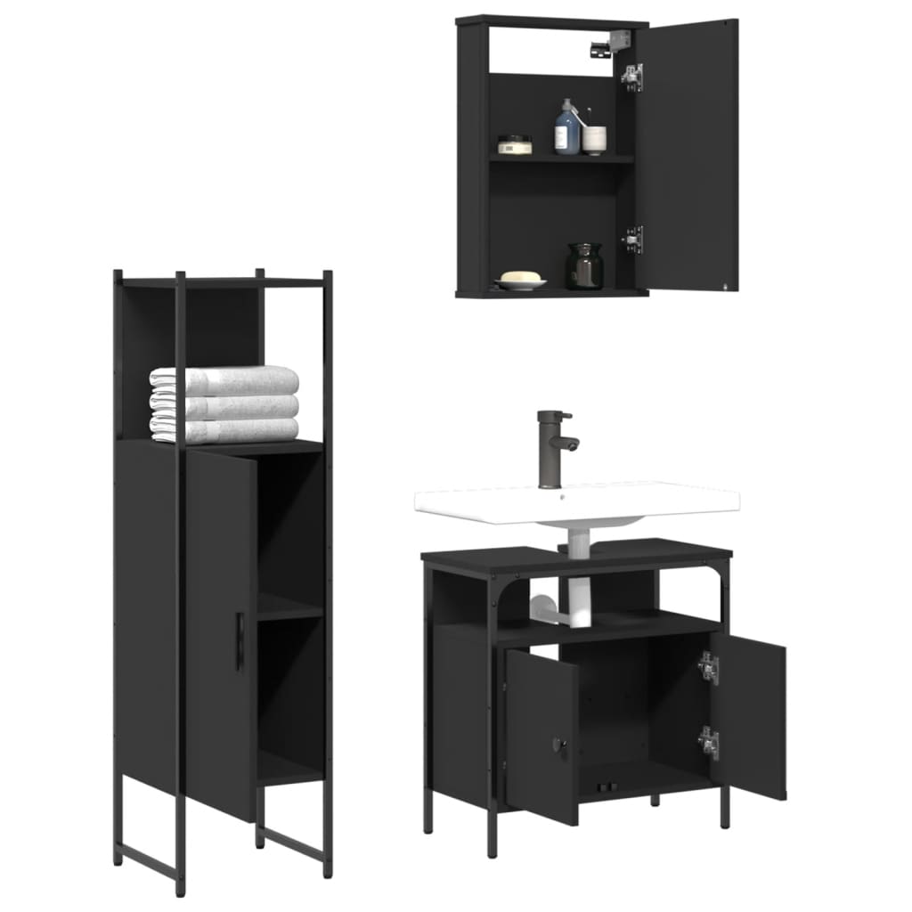 vidaXL 3-tlg. Badmöbel-Set Schwarz Holzwerkstoff