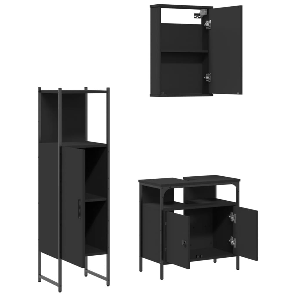 vidaXL 3-tlg. Badmöbel-Set Schwarz Holzwerkstoff