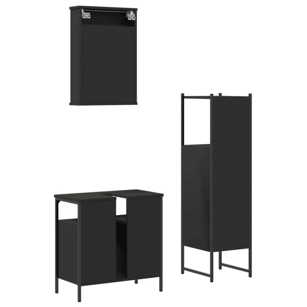 vidaXL 3-tlg. Badmöbel-Set Schwarz Holzwerkstoff