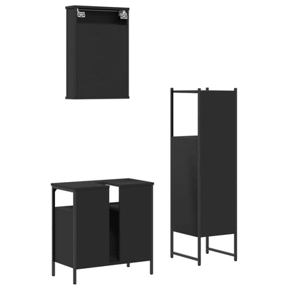 vidaXL 3-tlg. Badmöbel-Set Schwarz Holzwerkstoff