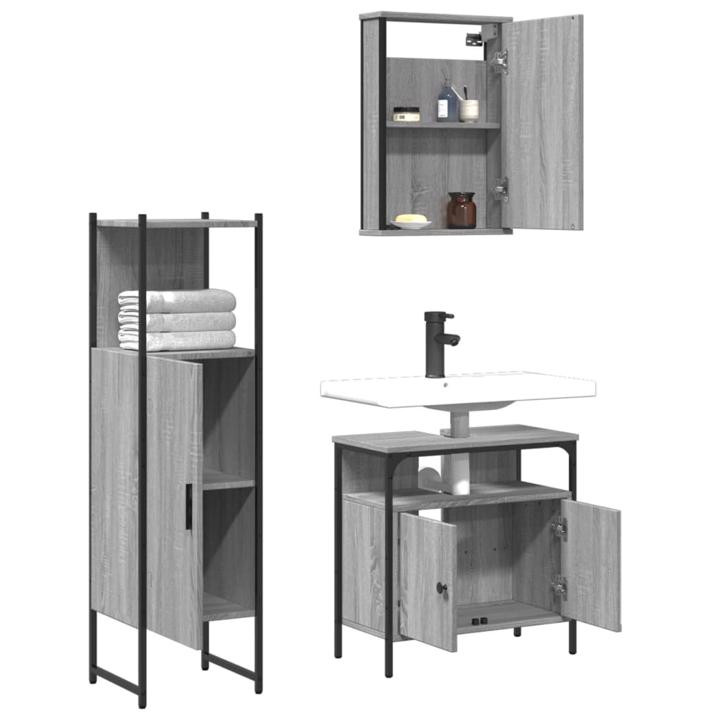 vidaXL Ensemble de meubles de salle de bain 3 pcs Gris Aggloméré Sonoma