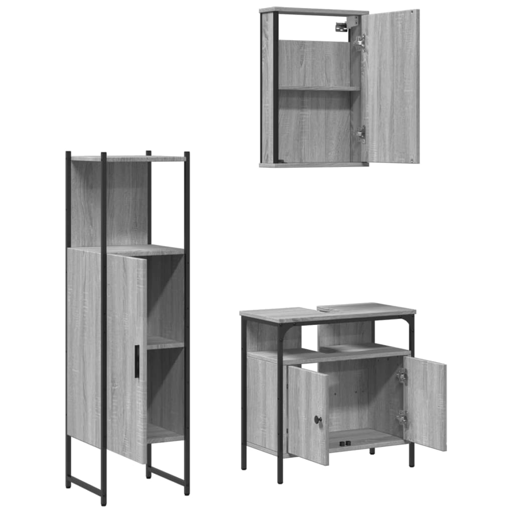 vidaXL Ensemble de meubles de salle de bain 3 pcs Gris Aggloméré Sonoma