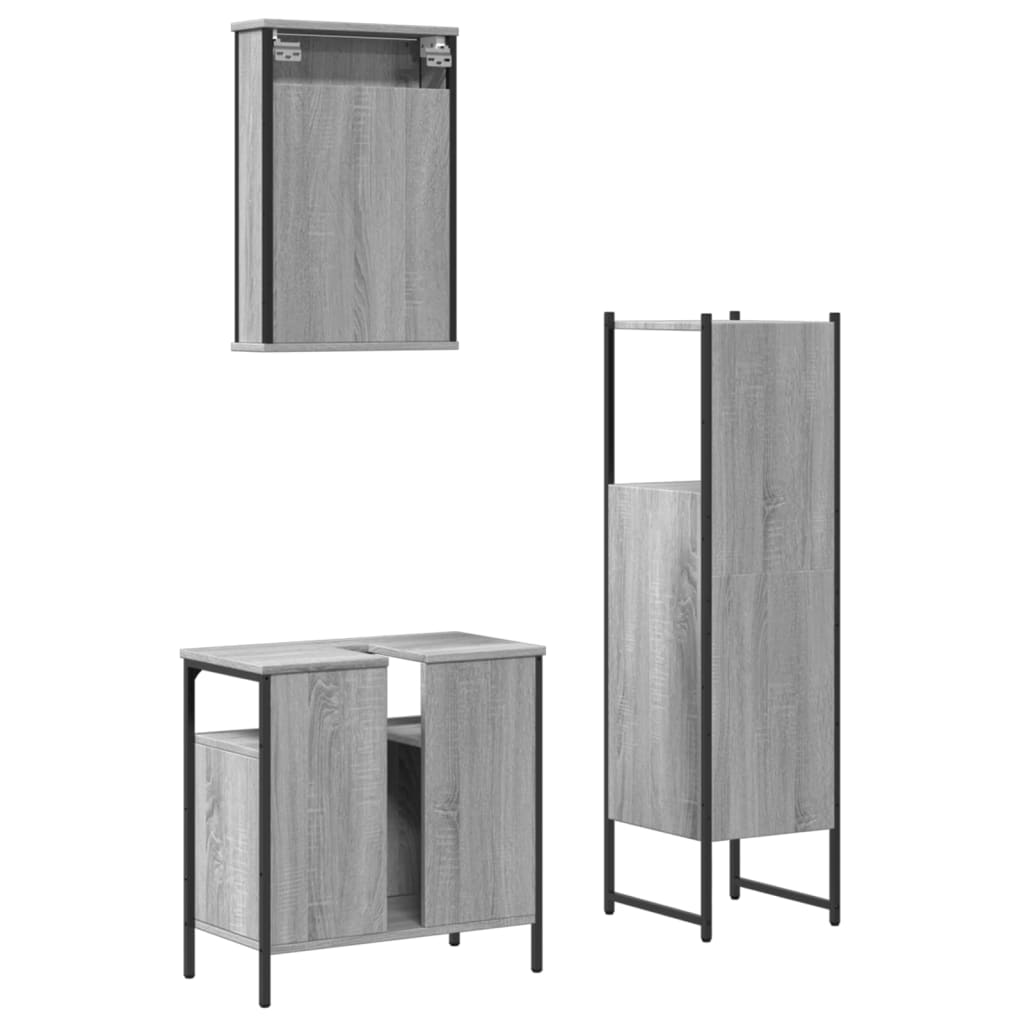 vidaXL Ensemble de meubles de salle de bain 3 pcs Gris Aggloméré Sonoma