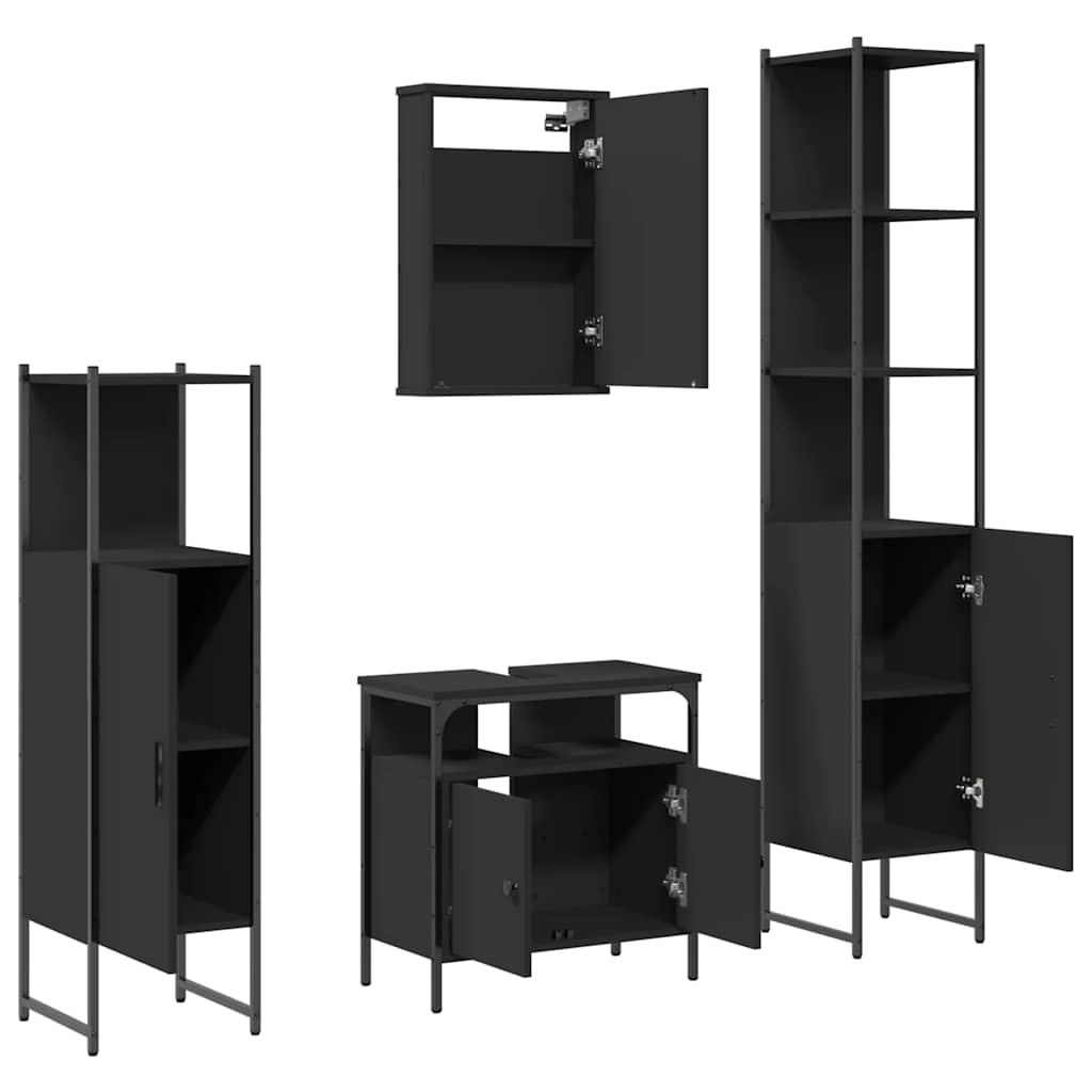vidaXL 4-tlg. Badmöbel-Set Schwarz Holzwerkstoff