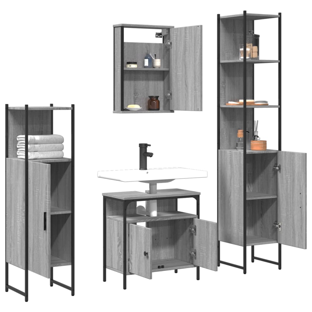 vidaXL 4-tlg. Badmöbel-Set Grau Sonoma Holzwerkstoff