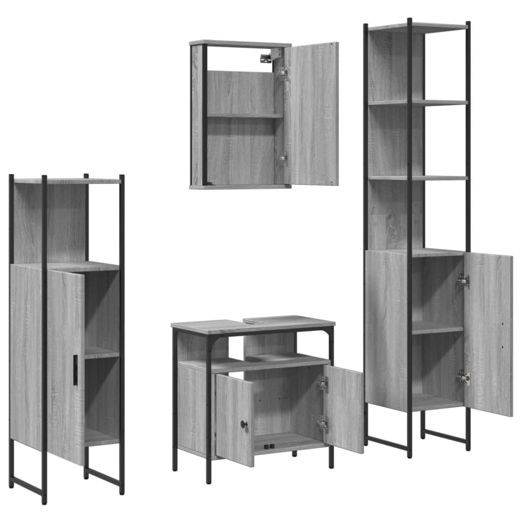 vidaXL 4-tlg. Badmöbel-Set Grau Sonoma Holzwerkstoff