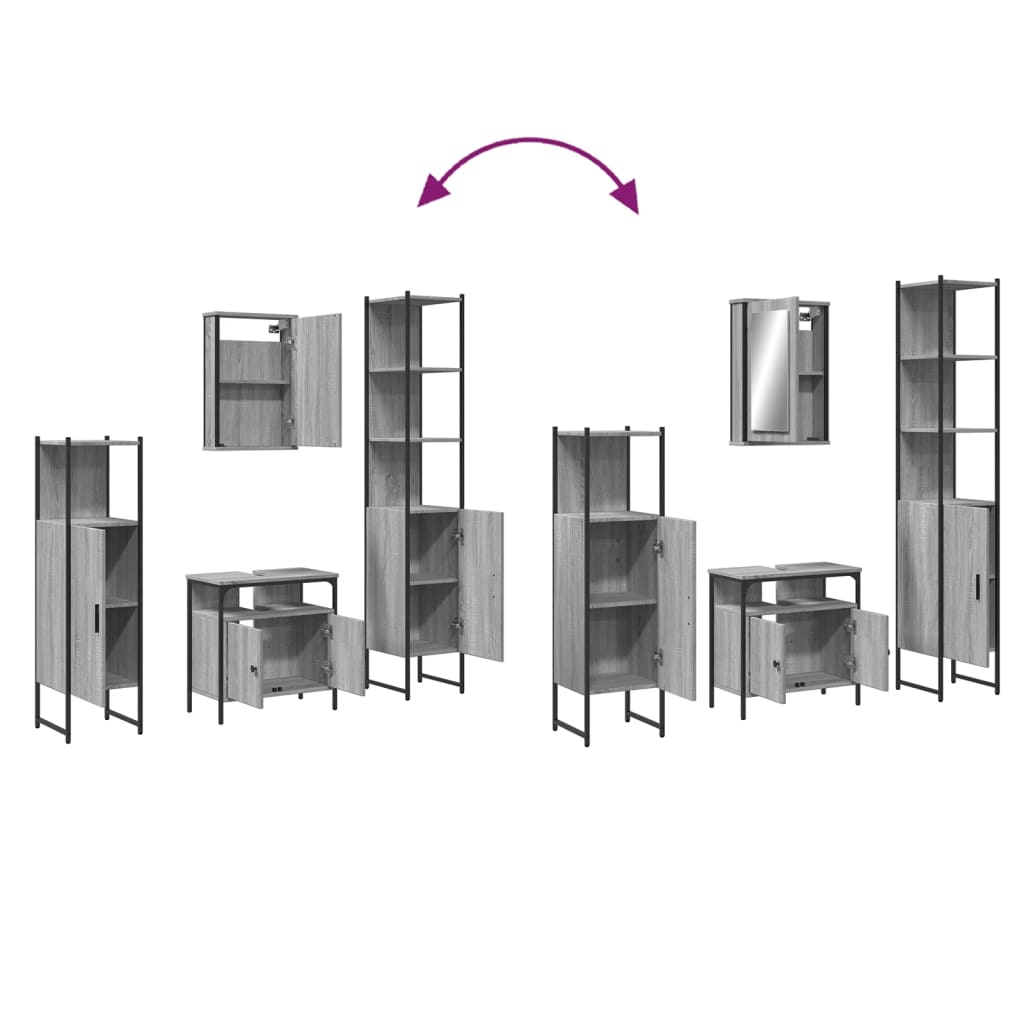 vidaXL 4-tlg. Badmöbel-Set Grau Sonoma Holzwerkstoff