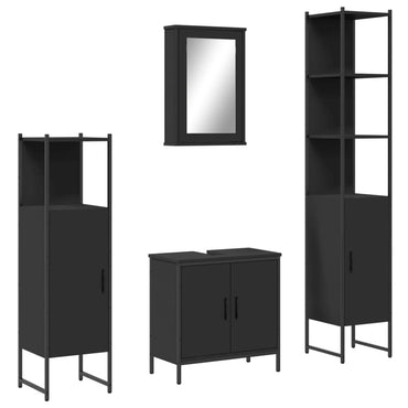 vidaXL 4-tlg. Badmöbel-Set Schwarz Holzwerkstoff