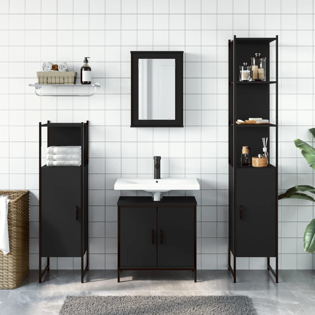vidaXL 4-tlg. Badmöbel-Set Schwarz Holzwerkstoff