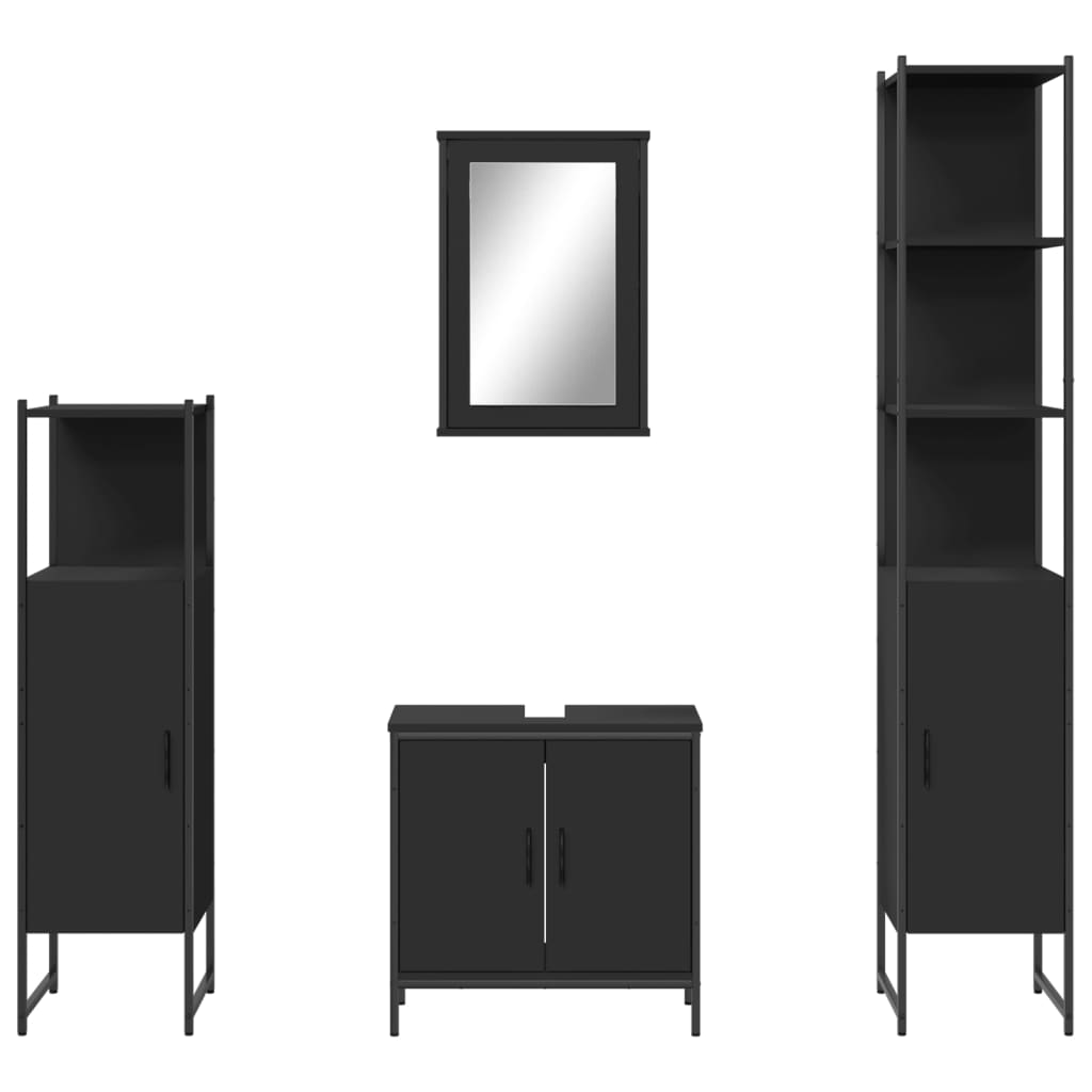vidaXL 4-tlg. Badmöbel-Set Schwarz Holzwerkstoff