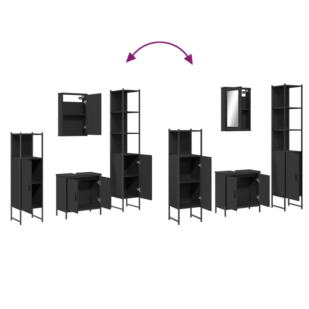 vidaXL 4-tlg. Badmöbel-Set Schwarz Holzwerkstoff