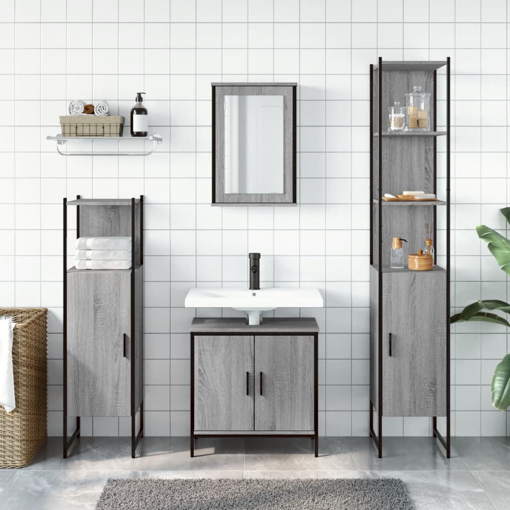 vidaXL 4-tlg. Badmöbel-Set Grau Sonoma Holzwerkstoff