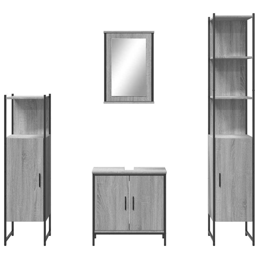vidaXL 4-tlg. Badmöbel-Set Grau Sonoma Holzwerkstoff