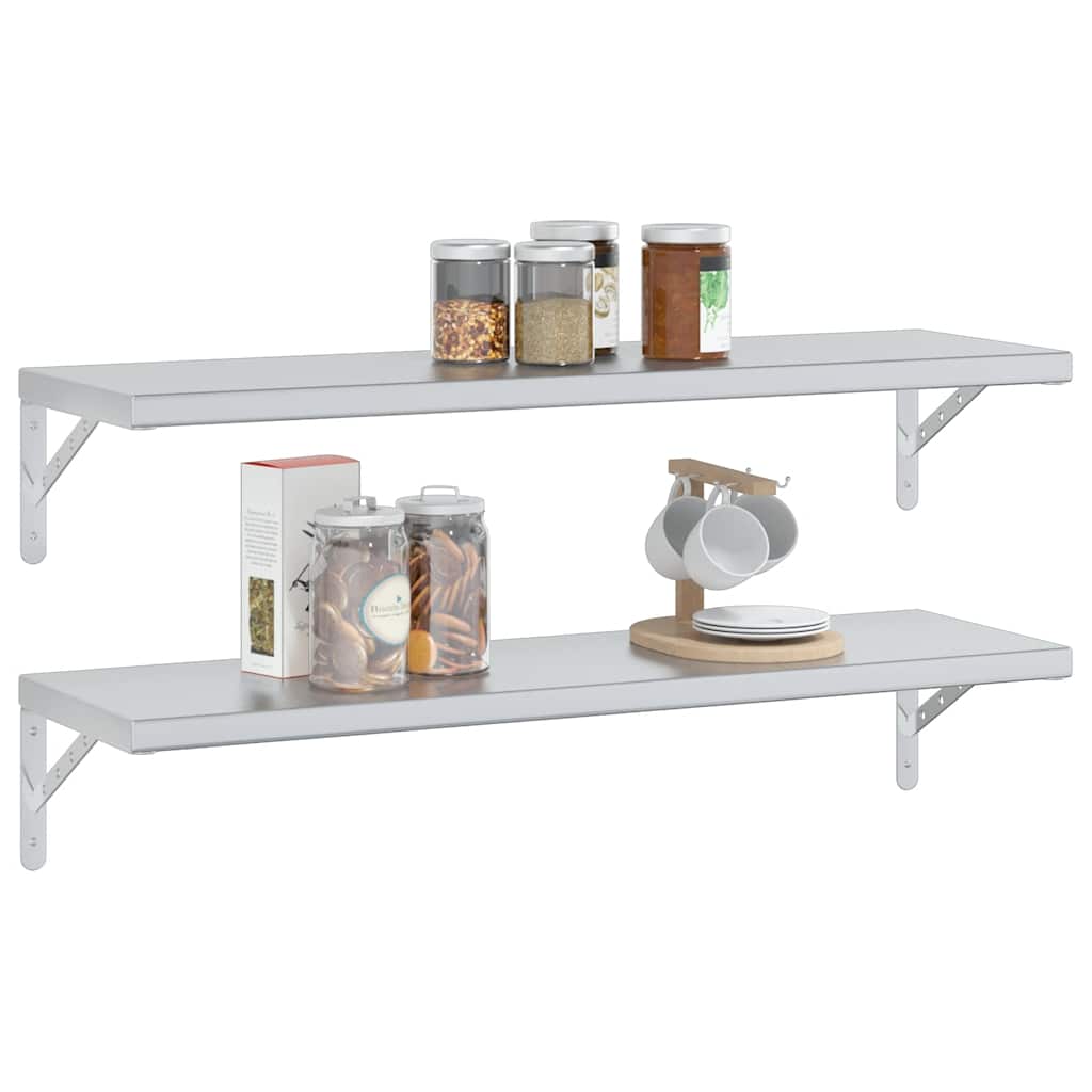 vidaXL Wandregale 2 Stk. 100x30 cm Silbern Edelstahl