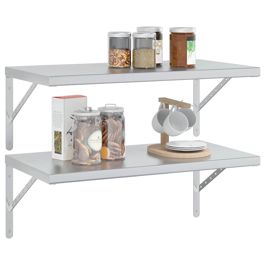 vidaXL Wandregale 2 Stk. 75x40 cm Silbern Edelstahl