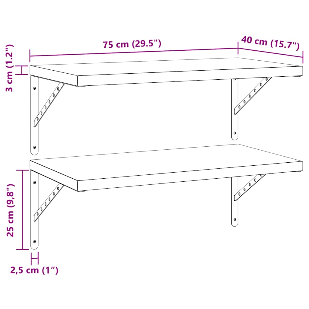 vidaXL Wandregale 2 Stk. 75x40 cm Silbern Edelstahl