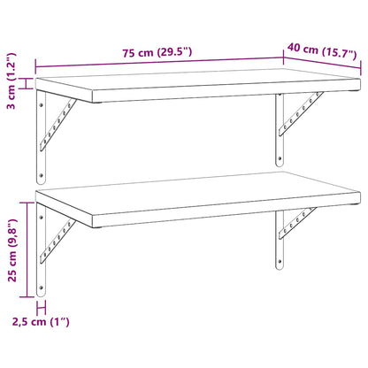 vidaXL Wandregale 2 Stk. 75x40 cm Silbern Edelstahl