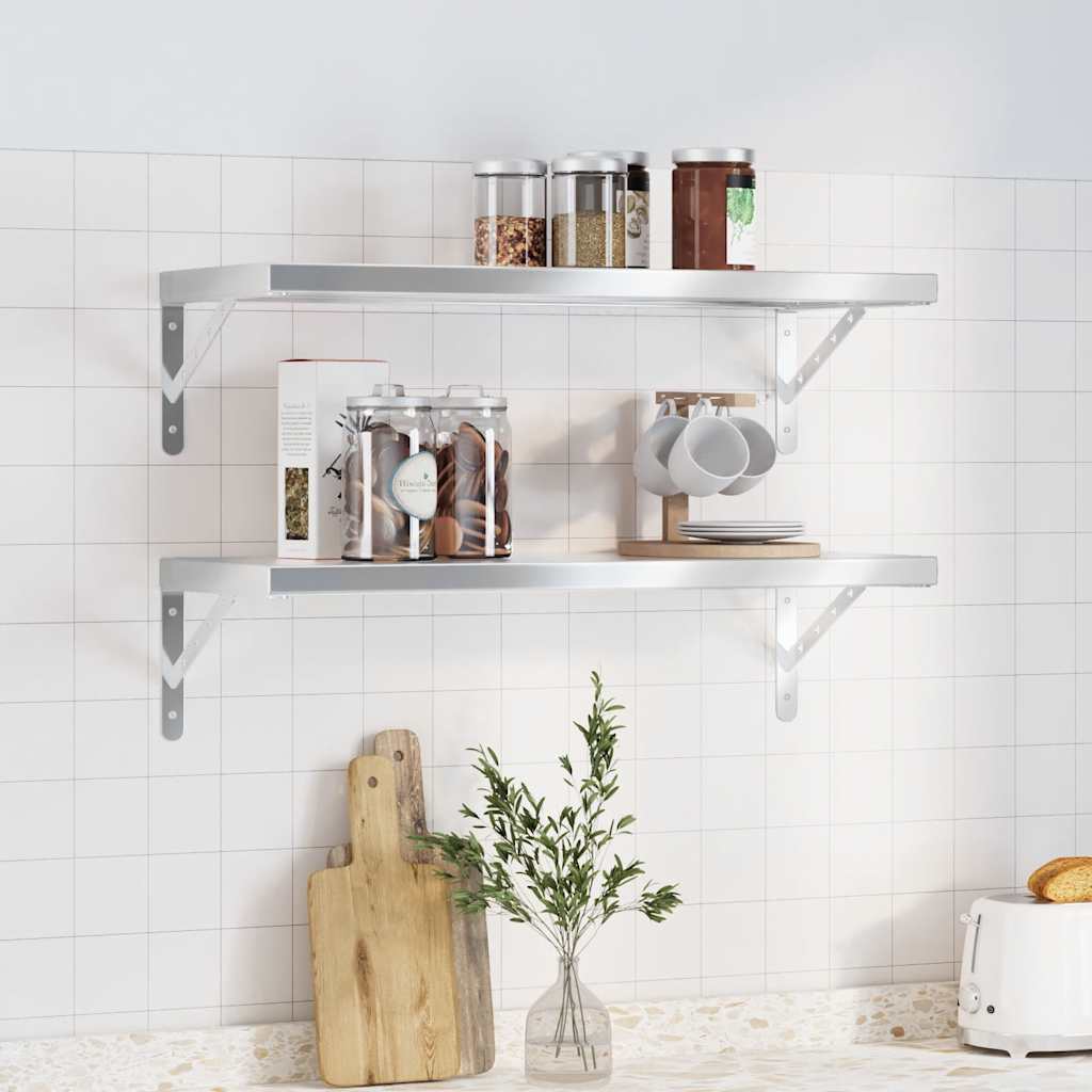 vidaXL Étagères murales 2 pcs 75x30 cm Argenté Acier inoxydable