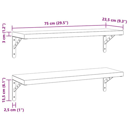 vidaXL Wandregale 2 Stk. 75x23,5 cm Silbern Edelstahl