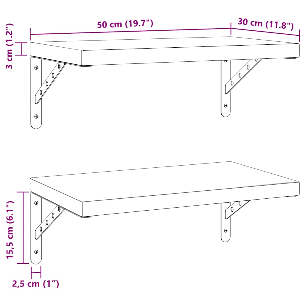vidaXL Wandregale 2 Stk. 50x30 cm Silbern Edelstahl