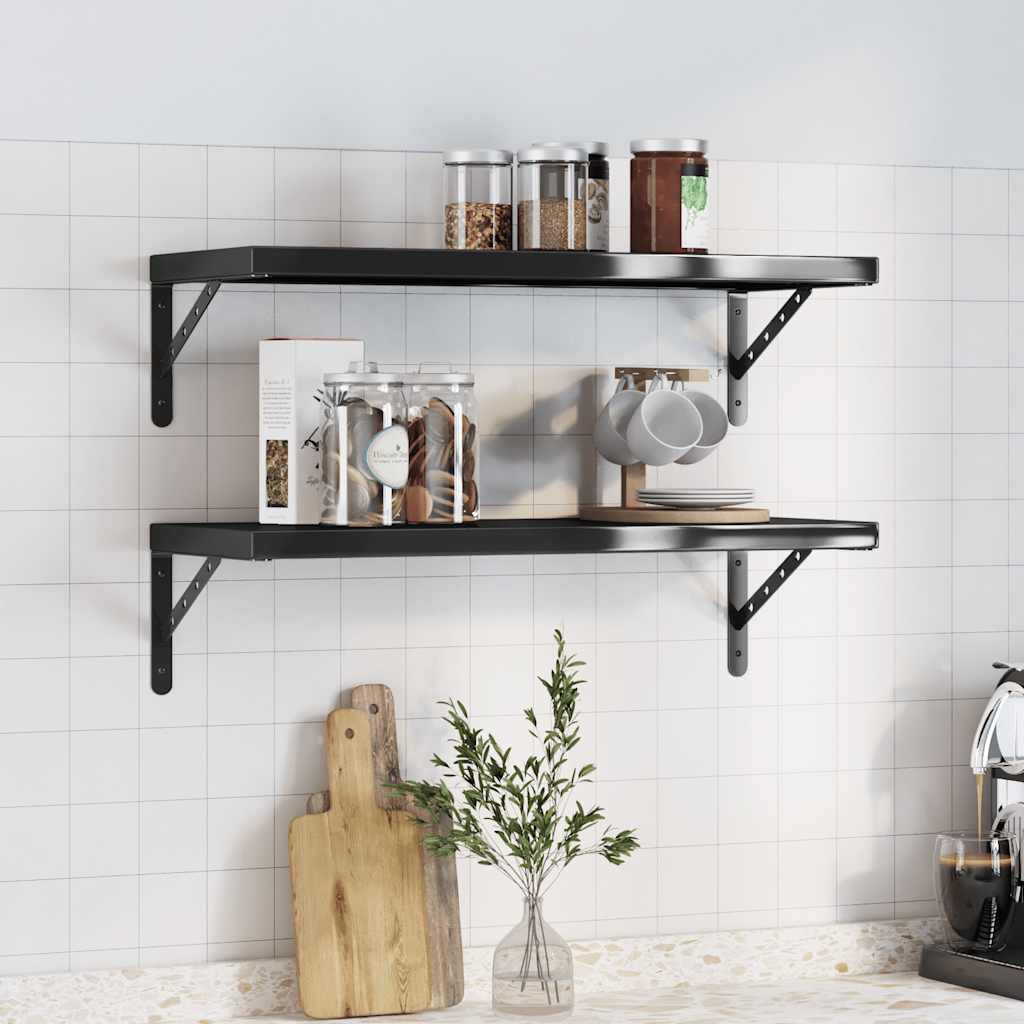 vidaXL Wandregale 2 Stk. 75x30 cm Schwarz Edelstahl