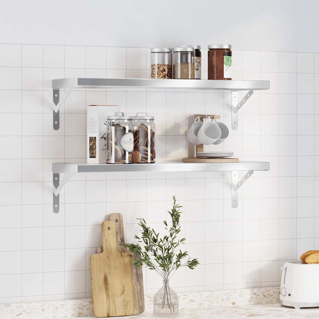 vidaXL Étagères murales 2 pcs 75x23,5x3 cm Acier inoxydable argenté