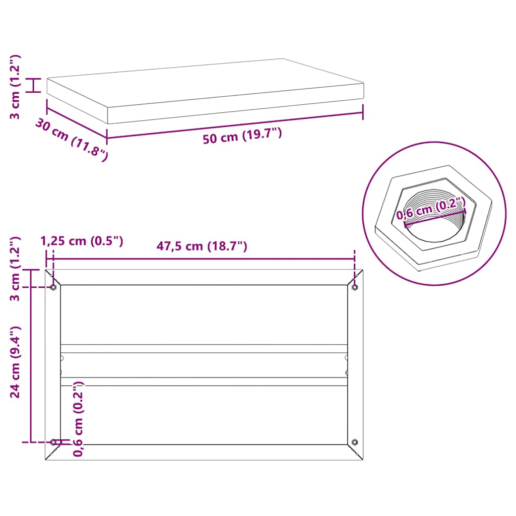 vidaXL Wandregale 2 Stk. 50x30x3 cm Silbern Edelstahl