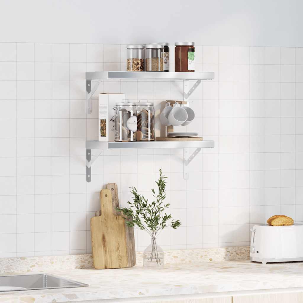 vidaXL Étagères murales 2 pcs 50x23,5x3 cm Argenté Acier inoxydable