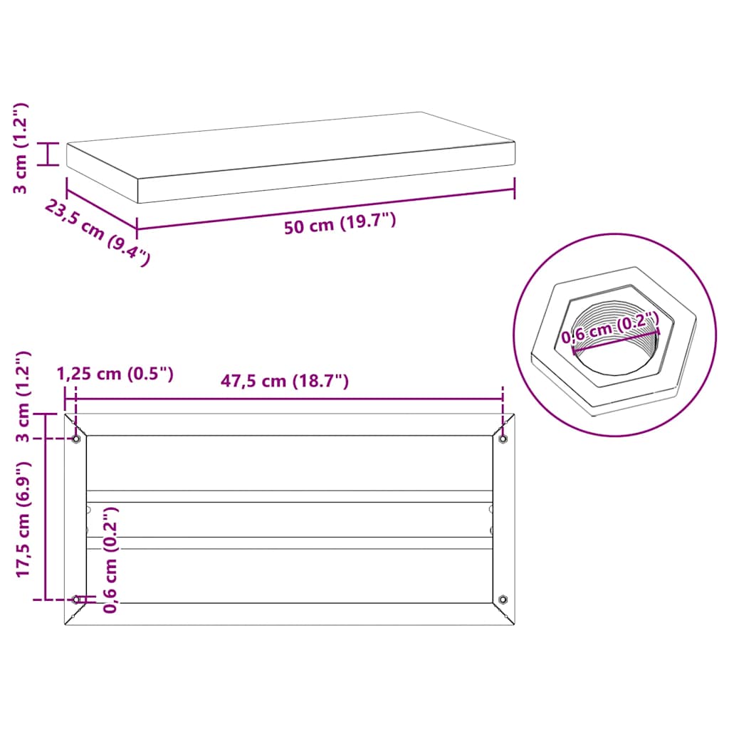 vidaXL Étagères murales 2 pcs 50x23,5x3 cm Argenté Acier inoxydable