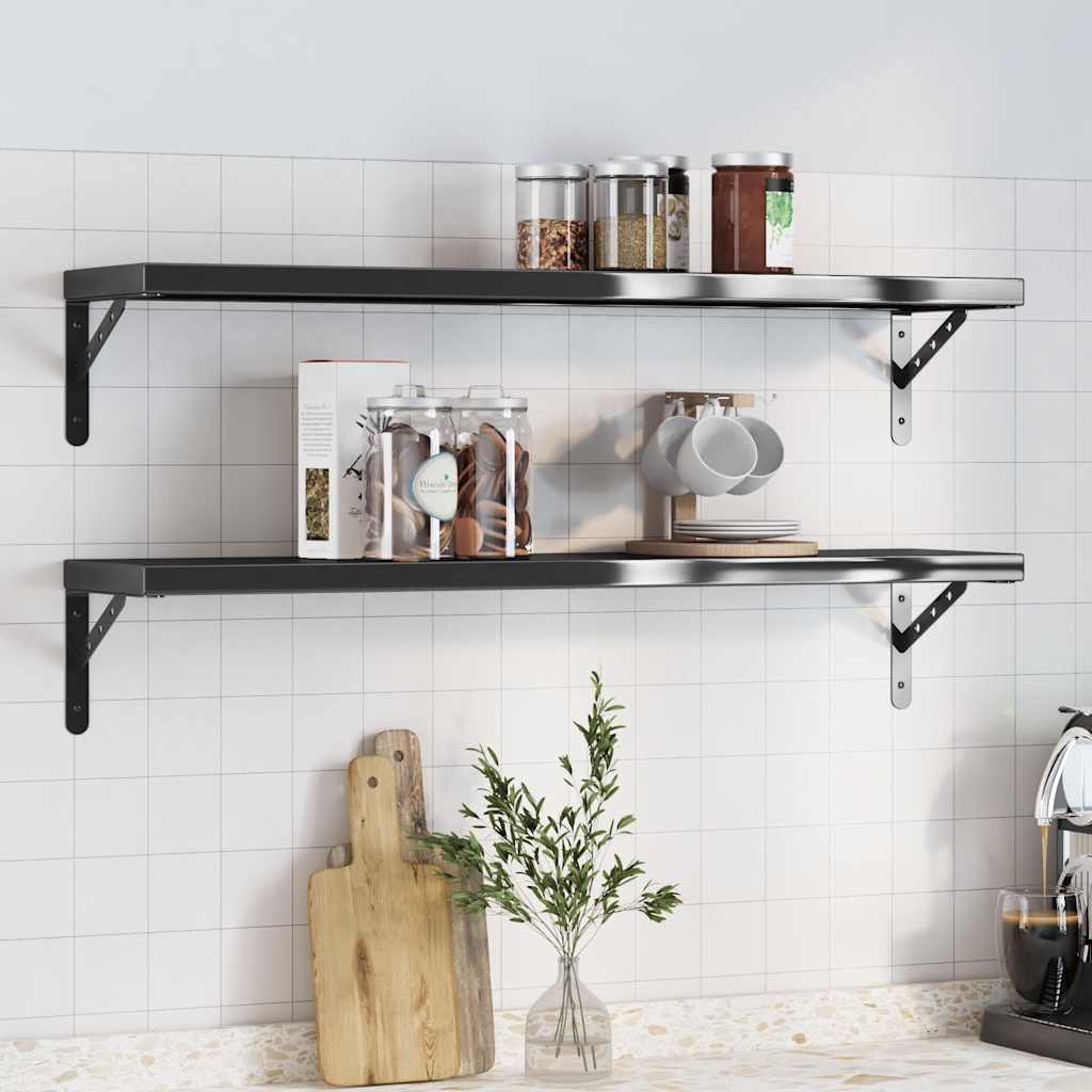 vidaXL Étagères murales 2 pcs 100x23,5x3 cm Noir Acier inoxydable