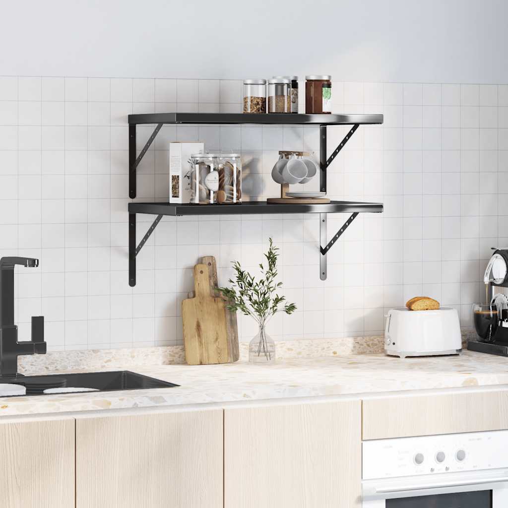 vidaXL Wandregale 2 Stk. 75x40x3 cm Schwarz Edelstahl