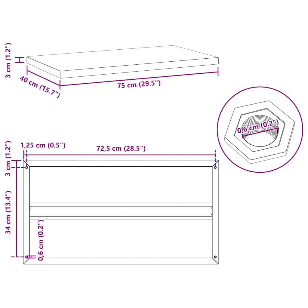 vidaXL Wandregale 2 Stk. 75x40x3 cm Schwarz Edelstahl