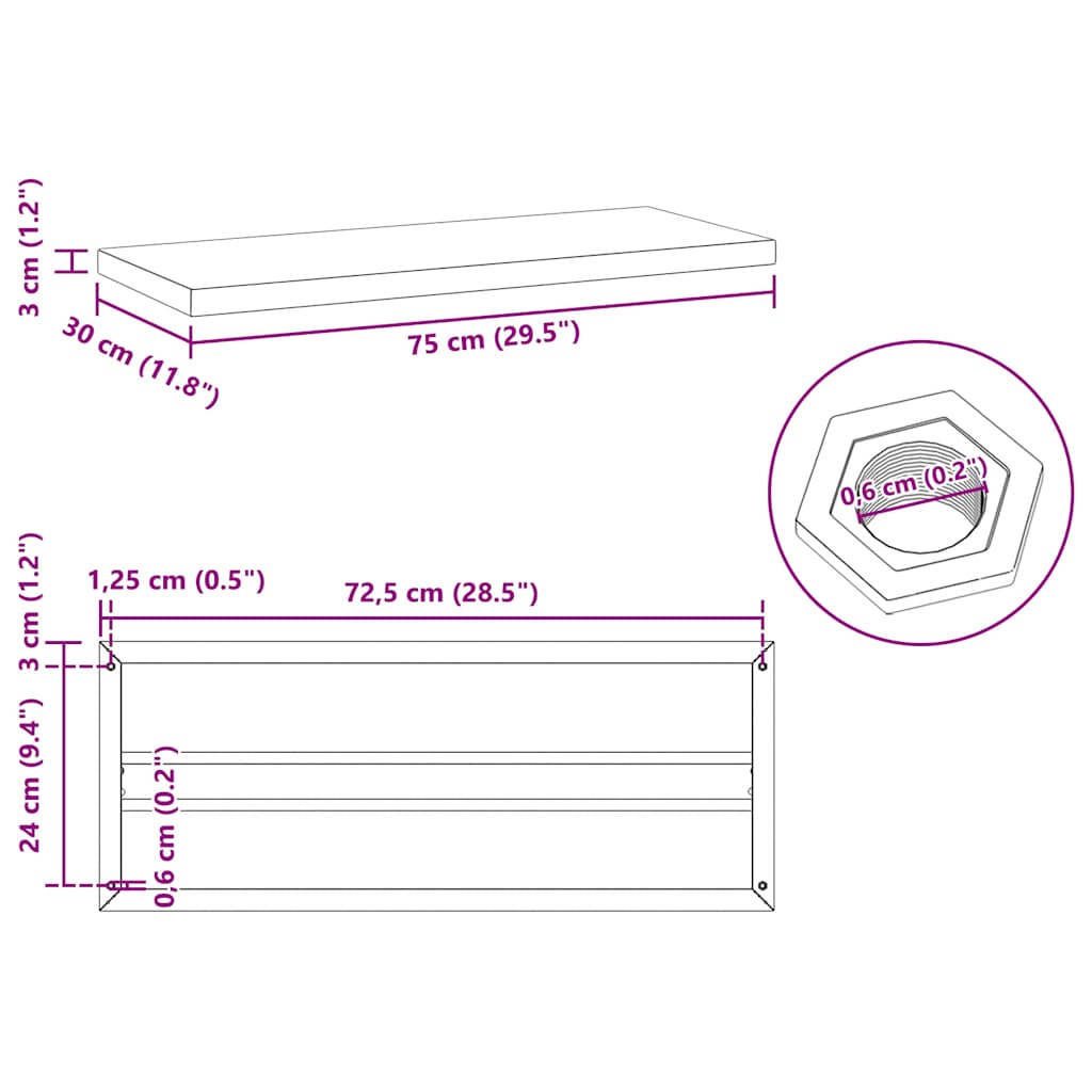 vidaXL Wandregale 2 Stk. 75x30x3 cm Schwarz Edelstahl