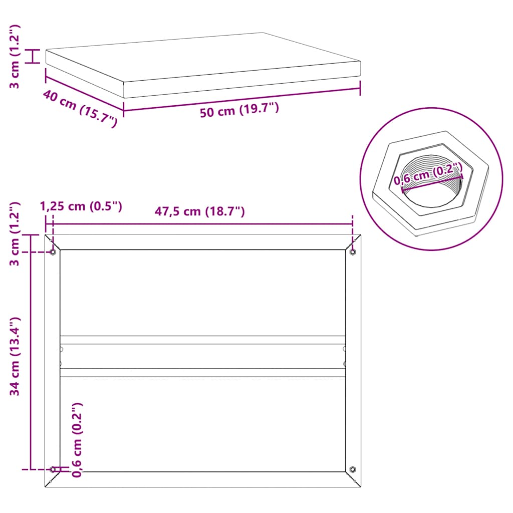 vidaXL Wandregale 2 Stk. 50x40x3 cm Schwarz Edelstahl