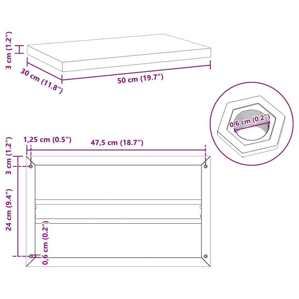 vidaXL Étagères murales 2 pcs 50x30x3 cm Noir Acier inoxydable