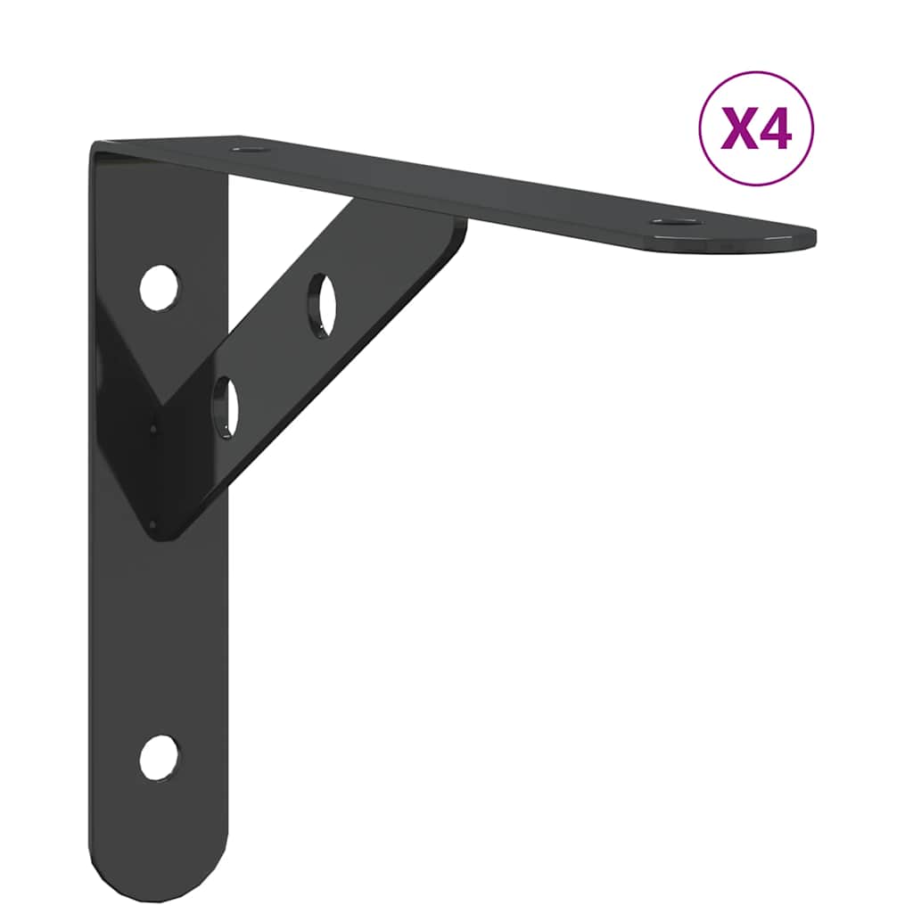 vidaXL Supports d'étagère 4 pcs 20x2,5x14 cm Noir Acier inoxydable