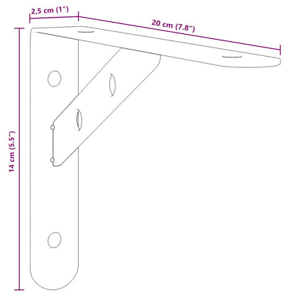 vidaXL Supports d'étagère 4 pcs 20x2,5x14 cm Noir Acier inoxydable