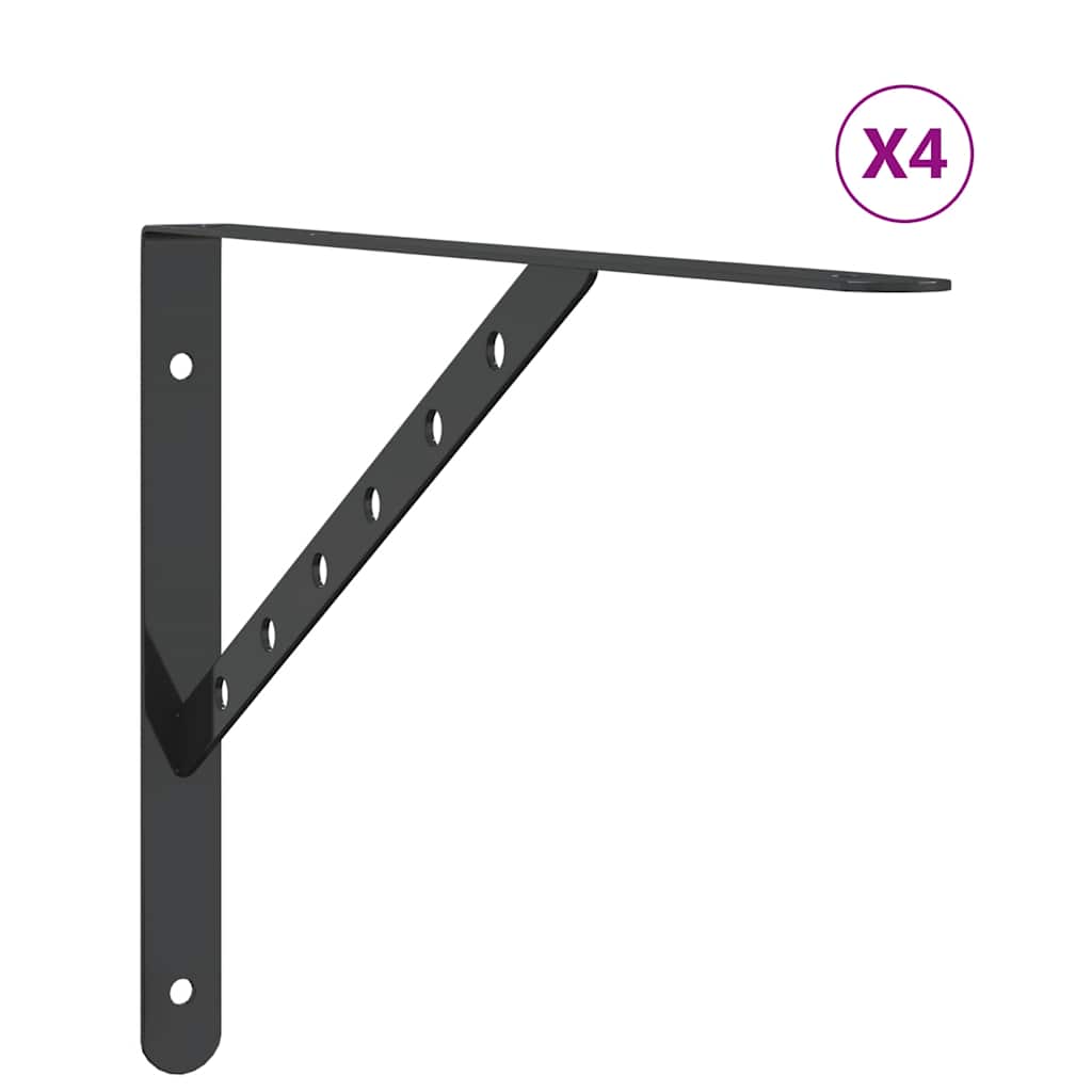 vidaXL Supports d'étagère 4 pcs 40x2,5x25 cm Noir Acier inoxydable