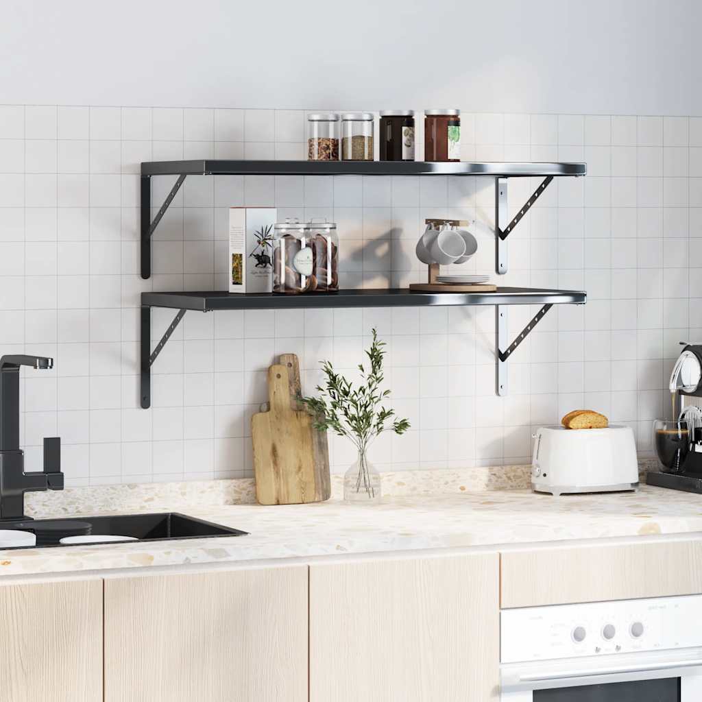 vidaXL Supports d'étagère 4 pcs 40x2,5x25 cm Noir Acier inoxydable