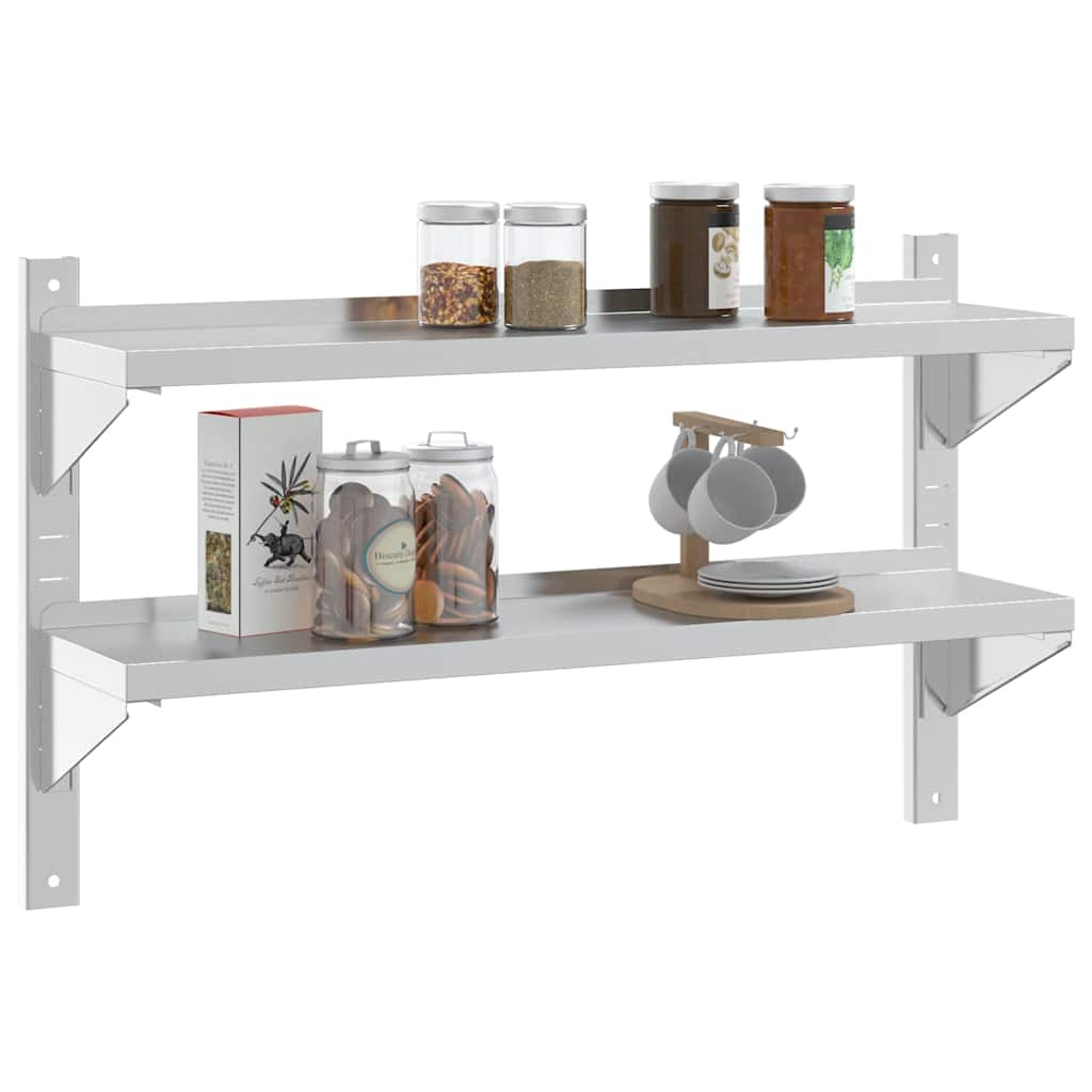 vidaXL Étagère murale à 2 niveaux 100x23,5x60 cm Argent Acier inoxydable