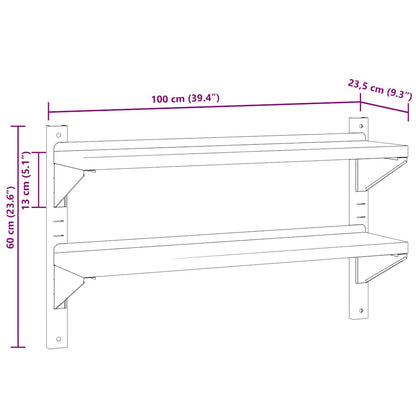 vidaXL Étagère murale à 2 niveaux 100x23,5x60 cm Argent Acier inoxydable