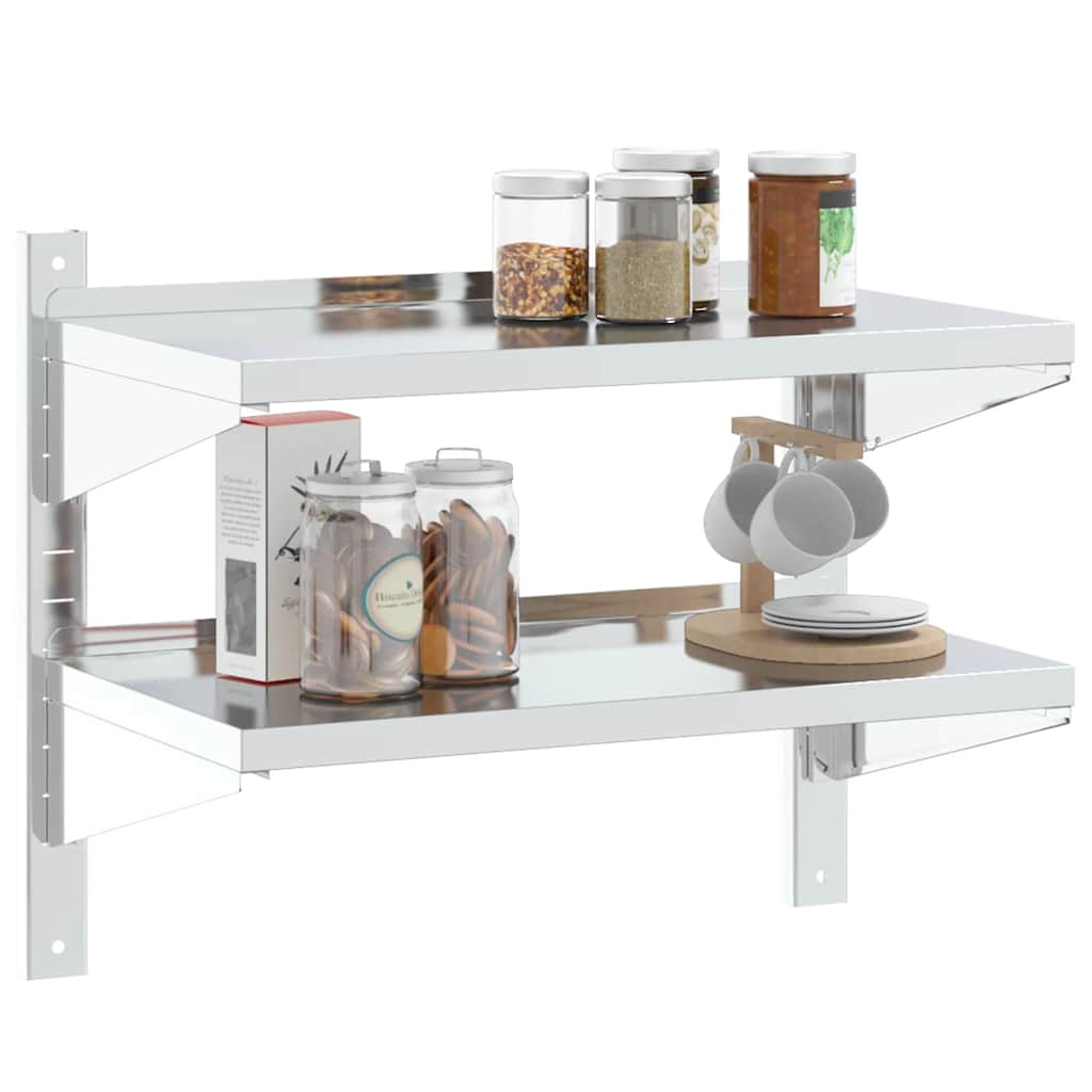 vidaXL Étagère murale à 2 niveaux 75x40x60 cm Argenté Acier inoxydable