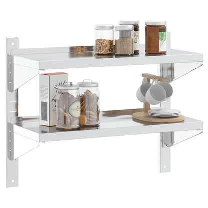 vidaXL Étagère murale à 2 niveaux 75x30x60 cm Argent Acier inoxydable