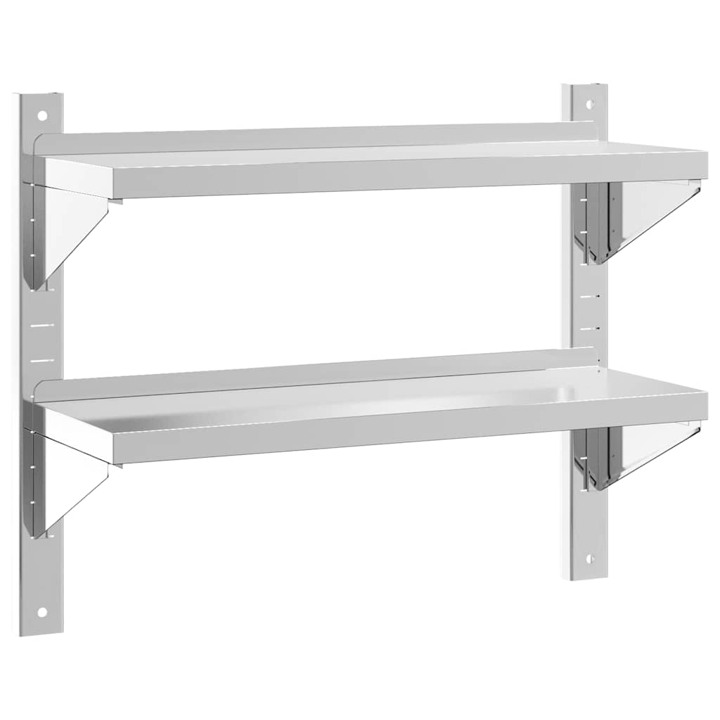 vidaXL Étagère murale à 2 niveaux 75x23,5x60 cm Argent Acier inoxydable