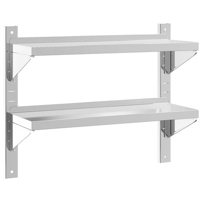 vidaXL Étagère murale à 2 niveaux 75x23,5x60 cm Argent Acier inoxydable