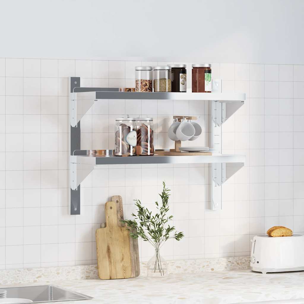 vidaXL Étagère murale à 2 niveaux 75x23,5x60 cm Argent Acier inoxydable