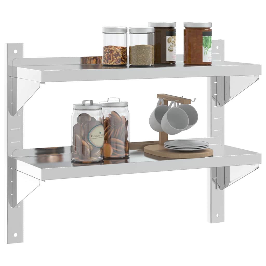 vidaXL Étagère murale à 2 niveaux 75x23,5x60 cm Argent Acier inoxydable